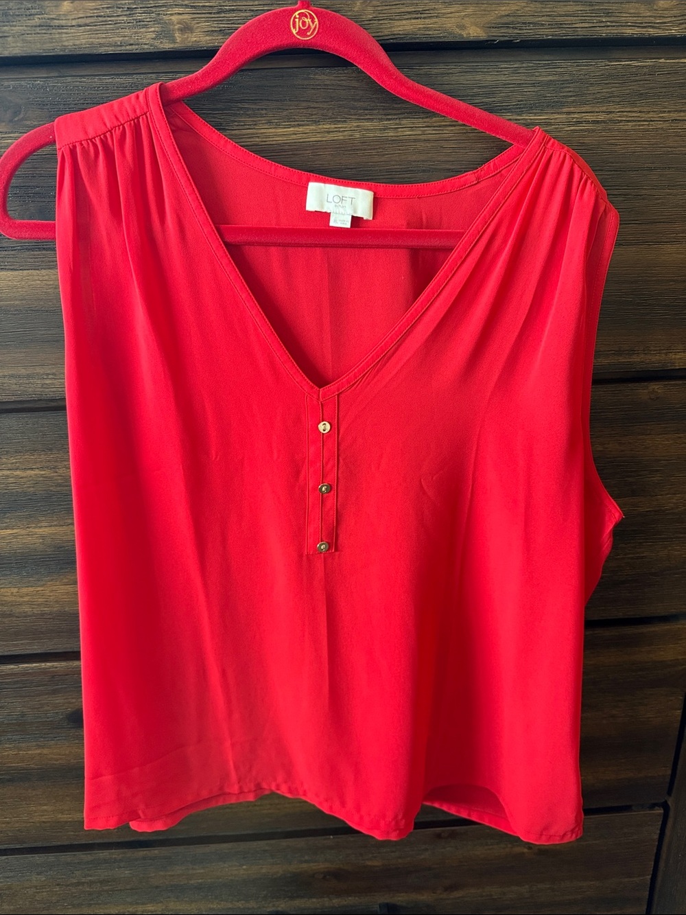 LOFT Red Sleeveless V-Neck Henley Camisole